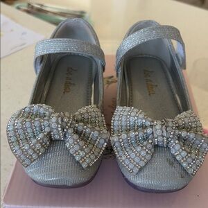 doe a dear  Silver shiny Shoes with Rhinestone Bow